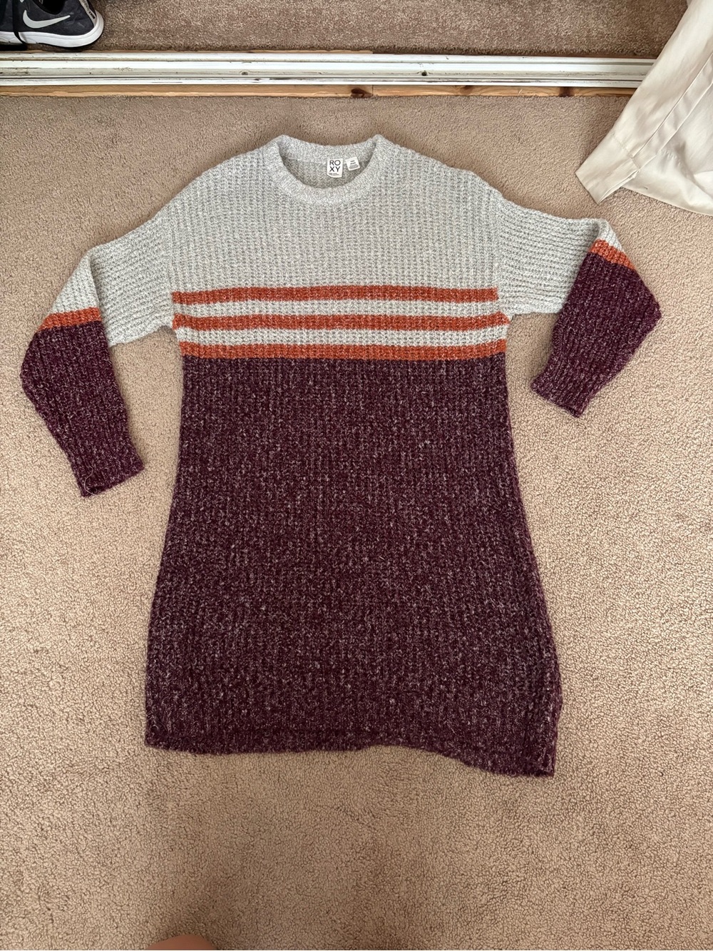 Roxy Marled Colorblock Sweater Dress - Gray, Rust & Burgundy